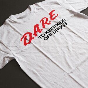 Funny Retro Dare Drug Free 90s T-Shirt. Black. Multiple Sizes. Fast Shipping!